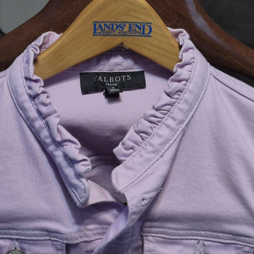 Talbot's Purple Ruffle Neck Denim Jacket - Picture 4 of 11